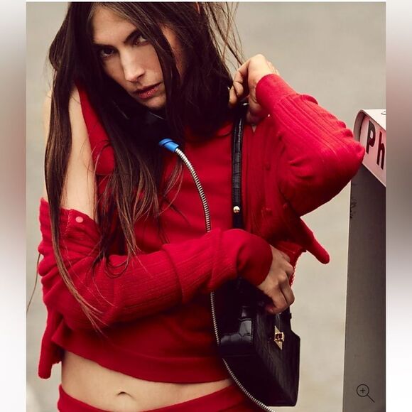 NWT J CREW Featherweight cashmere pointelle shrunken cardigan sweater in red - Picture 8 of 11